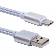 Type C USB Cable - 1 Meter Braided Charging Cable with Reversible Connector for New Macbook 12 inch, Huawei P9, Google Nexus 5X, Nokia N1 Tablet, ASUS ZenPad S 8.0 - Silver